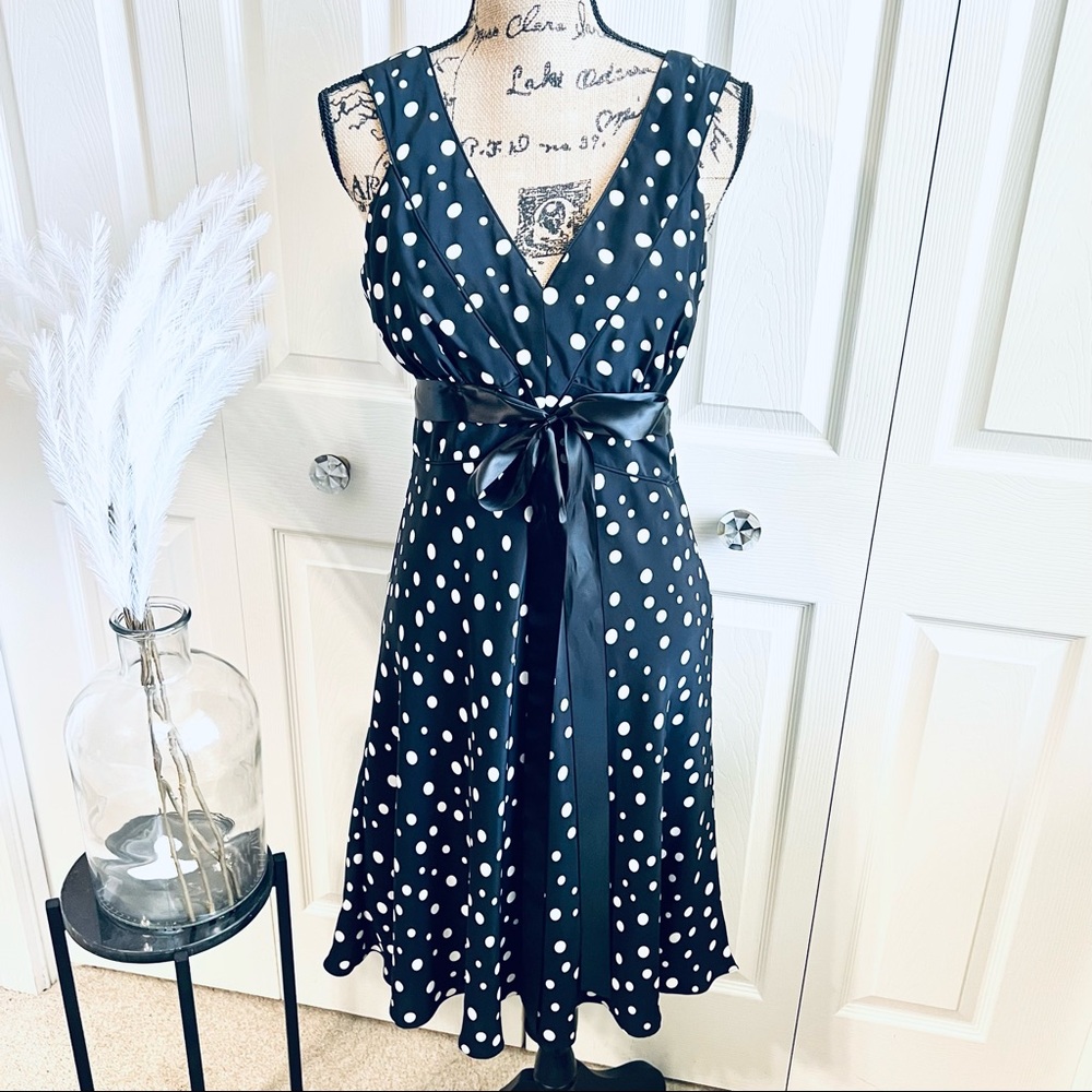 Polka dot cinched waist dress